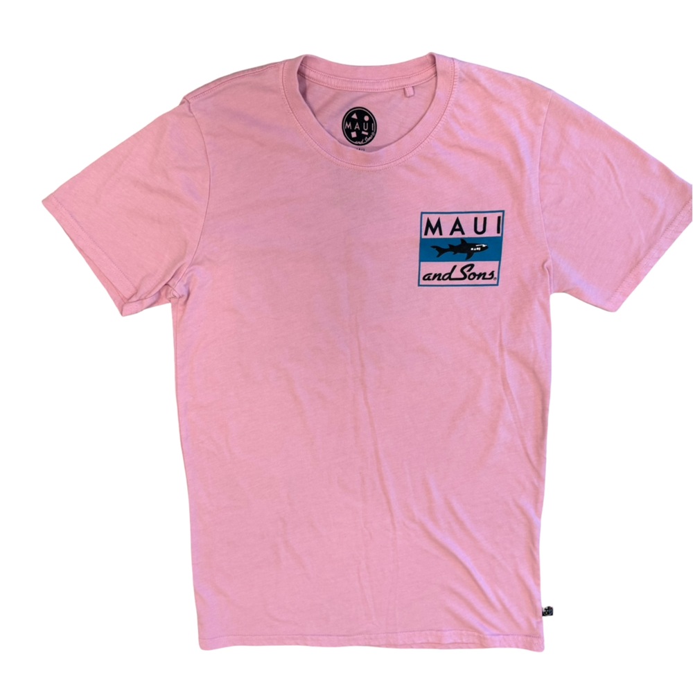 Maui and Sons Surf Shark T Shirt Pink size S old school surf wear